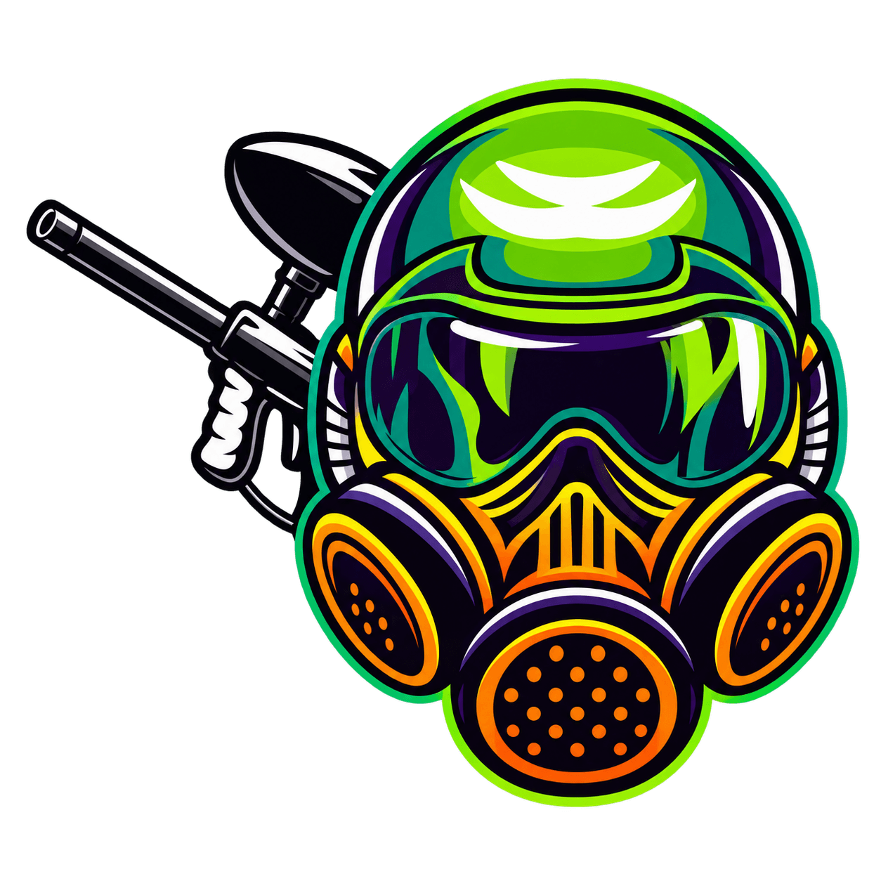 Embleme WARZONE : masque tactique stylise vert lime et orange